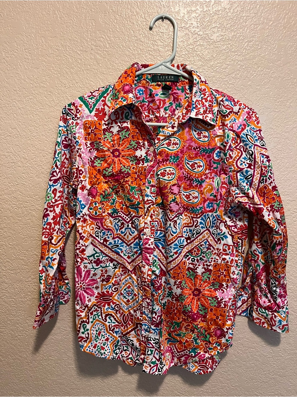 Lauren Ralph Lauren Pink Floral Paisley Cotton Shirt